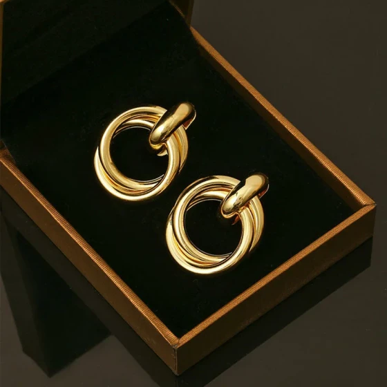 European and American fashion retro earrings, textured double-layer twisted earrings, direct supply from the earring factory