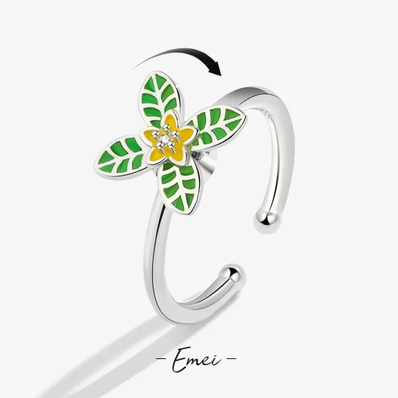 Influencer-style four-leaf clover rotating ring for women, micro-inlaid, fashionable, adjustable open index finger ring
