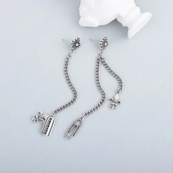 Trendy and popular fashion asymmetrical earrings with a unique vintage-style anchor pin design for women