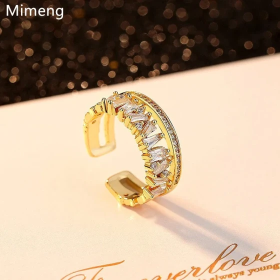 New micro-inlaid zircon open ring, light luxury fashion design, elegant women's ring