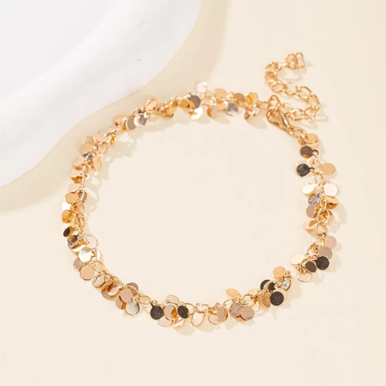 European and American minimalist heart-shaped sequin tassel anklet, light luxury, high-end fashion, unique and stylish foot accessory that does not fade