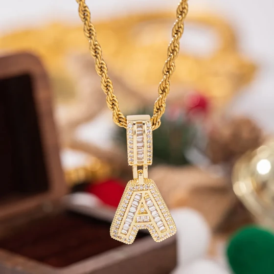 New European and American fashion, light luxury, full of diamonds26Letter Pendant Necklace for Women, Trendy Hip-Hop Jewelry
