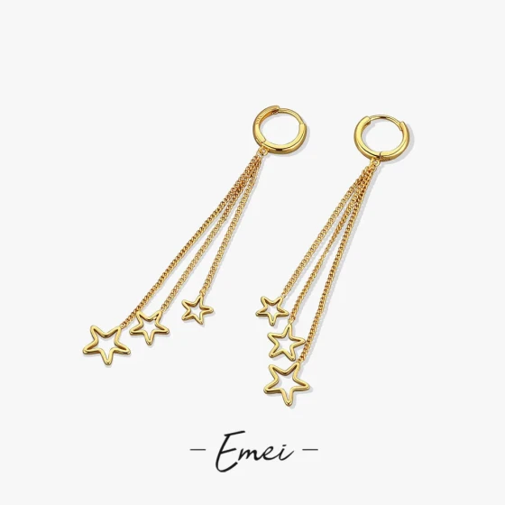 Women's earrings in Japanese and Korean style, simple and fresh, asymmetrical tassel star pentagram earrings, elegant and light luxury ear accessories