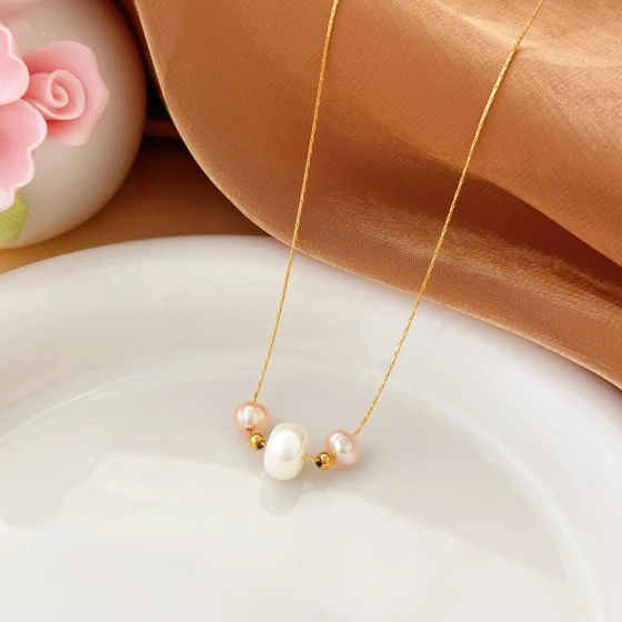 Natural freshwater pearl necklace, minimalist and fashionable gold, non-fading, light luxury, niche, high-end feel, women's titanium steel collarbone chain