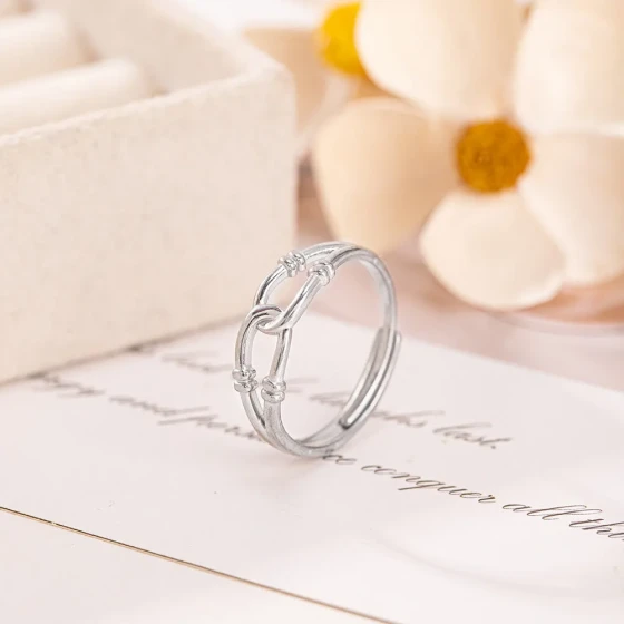 Korean minimalist style unique and elegant smooth double-layer knotted ring for women ins Minimalist Cross-Opening Plain Ring