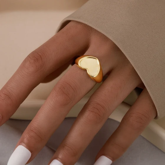 New hand-decorated blank heart ring, engraved open ring, exquisite and versatile trendy accessory