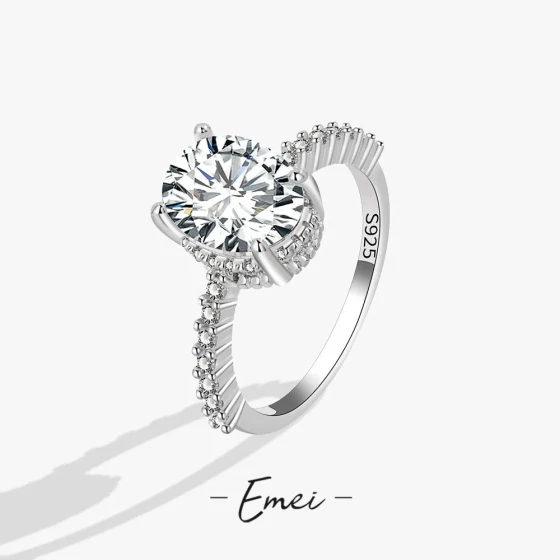 Simulated Diamond Moissanite Luxury Round Four-Prong 0.05kg Carat Wedding Ring for Women