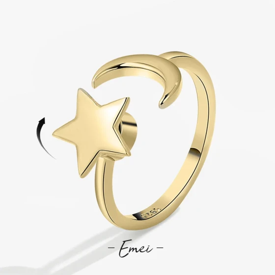 Korean and Japanese style rotating star and moon ring, simple and unique for women ins Trendy and fresh small accessories