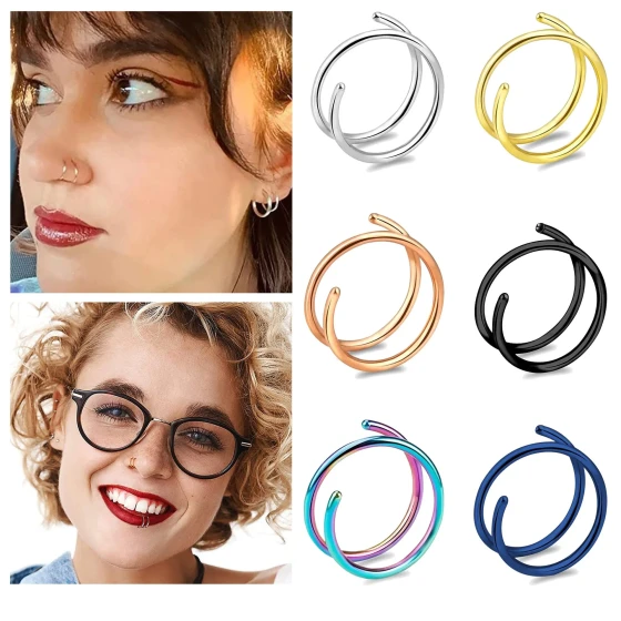 Stainless steel trendy fashion jewelry, personalized geometric nose ring with a semi-spring design for piercing style