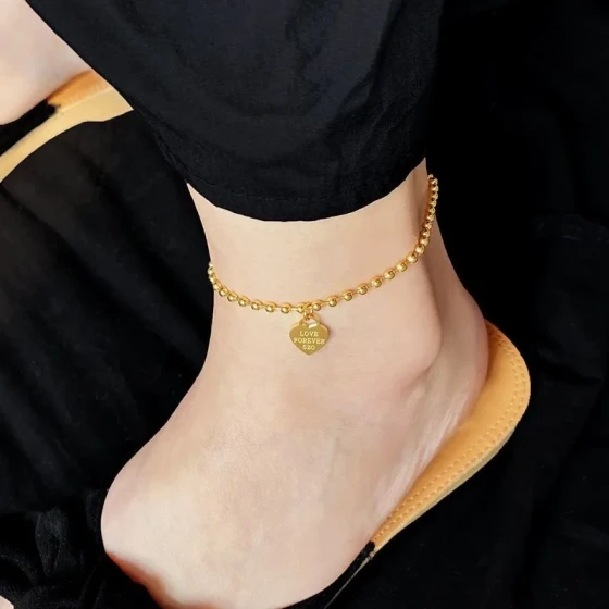 520Heart-shaped anklet for women, new trendy light luxury style18k gold Internet celebrity anklet, high-end titanium steel jewelry that does not fade
