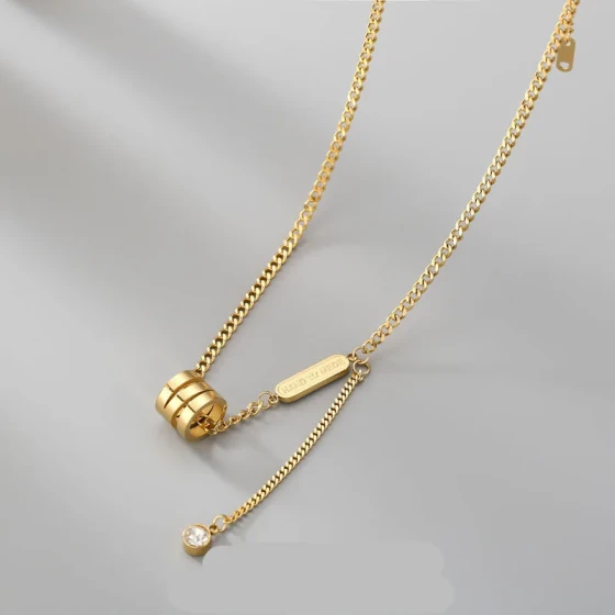 Titanium steel light luxury fashion new European and American style necklace for women, Korean simple design ins Trendy and versatile forest-style tassel collarbone necklace