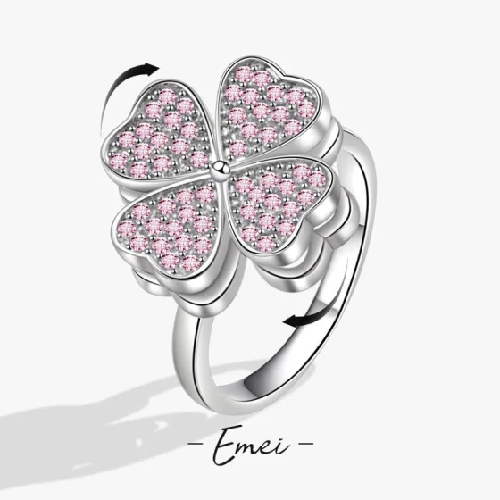 Rotating Heart-Shaped Four-Leaf Clover Ring Zircon fashion ins Trendy internet celebrity high-end adjustable ring, a popular luxury item