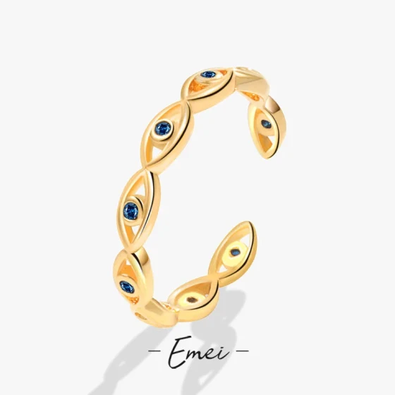 New copper-plated real gold ring with zirconia inlay, devil's eye design, for women, high-end, niche, adjustable open ring