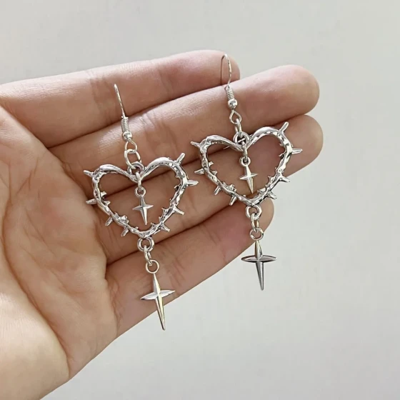 Europe and America ins Unique thorn heart earrings for women, punk gothic vintage cross earrings Water drop earrings