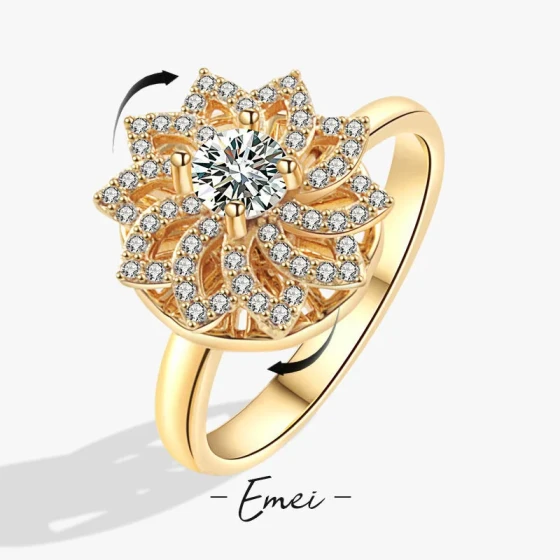 Women's Ring Trendy Sunflower Korean Style Elegant Diamond-Studded Rotatable Fashionable Index Finger Ring with Adjustable Opening