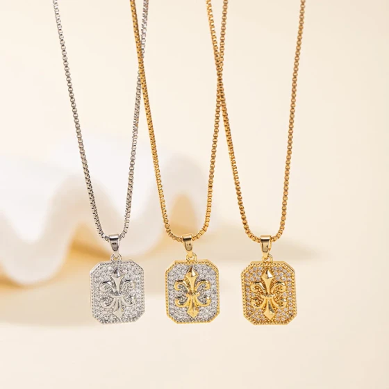 Europe and America ins Fashionable, light luxury, versatile pendant jewelry with full zircon eight-pointed star square pendant necklace and collarbone chain