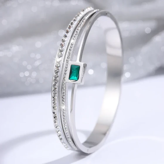 Titanium steel non-fading bracelet Emerald Zircon Double Row Diamond Bracelet for Women with a High-End Feel Fashionable and Luxurious Bracelet