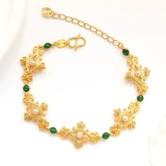 The same style as in the jewelry store, ancient-style sand gold, new Chinese-style filigree phoenix pearl bracelet, trendy and fashionable, versatile accessory