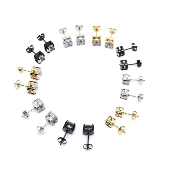 Stainless Steel Unisex Fashionable Zircon Earrings for Trendy Men Round-shaped men's earrings