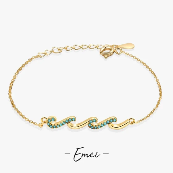 New accessories Copper plating18K Gold-encrusted blue diamond wave minimalist bracelet for women