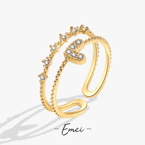 ins Trendy heart-shaped double-layer zircon ring for women, fashionable and unique niche design, high-end index finger open ring