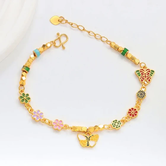 New Chinese-style antique gold enamel butterfly bracelet, fashionable and niche, gold popular women's jewelry