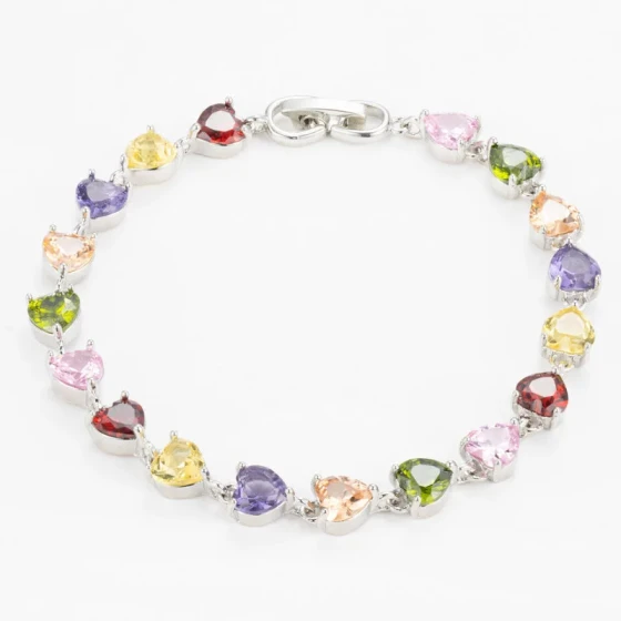 Colorful Heart-Shaped Zircon Bracelet for Women, Light Luxury Fashion, High-End Elegant Trendy Jewelry