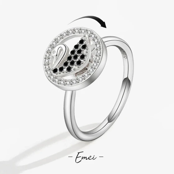 Cute little swan ring, fashionable and unique index finger ring, trendy minimalist light luxury design, open and rotatable ring