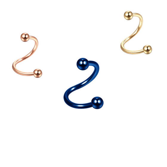S Stud earrings with double balls, stainless steel electroplated piercing jewelry, eyebrow studs, vintage style earrings