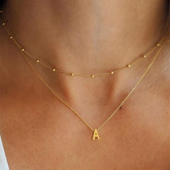 New European and American style necklaces for women26Capital letter perforated pendant, simple and versatile, high-end stainless steel collarbone chain