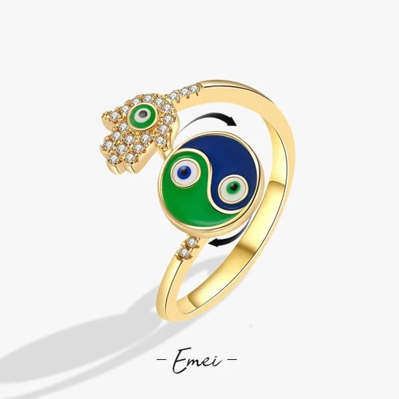 Popular Tai Chi Bagua Rotatable Stress Relief Ring for Women, Enamel Finger Ring Jewelry