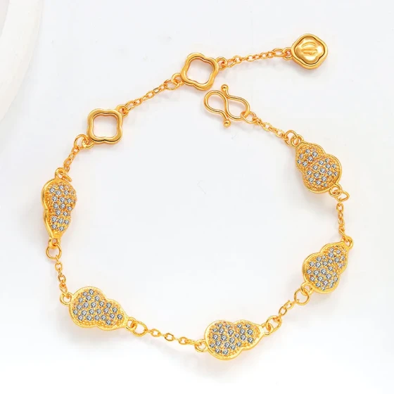 Gold shop-style gold-plated gourd coin bracelet for women, light luxury niche design jewelry, gift for girlfriend