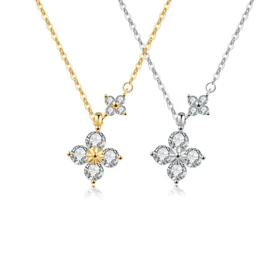 Hot-selling new four-leaf clover necklace for women, light luxury with a high-end feel, versatile and stylish collarbone chain with unique diamond-studded pendant