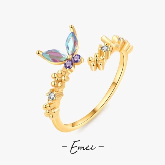 Korean-style delicate and elegant gradient butterfly ring for women, adjustable open design, versatile and stylish index finger ring