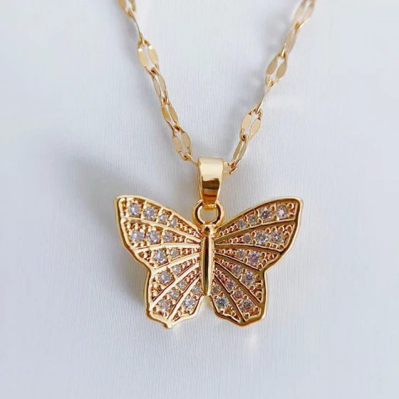Summer new fashion elegant butterfly necklace with diamonds, high-end feel, niche design, light luxury clavicle chain jewelry for women