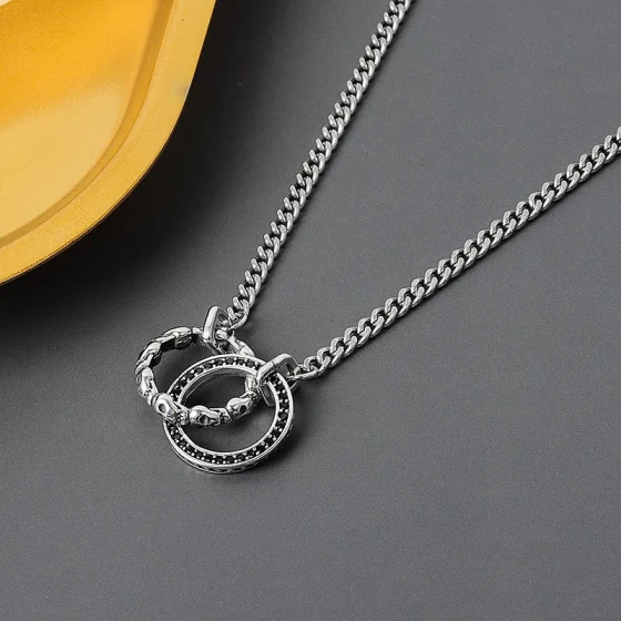 New sweater chain hip-hop necklace, popular accessory, double-ring geometric necklace jewelry