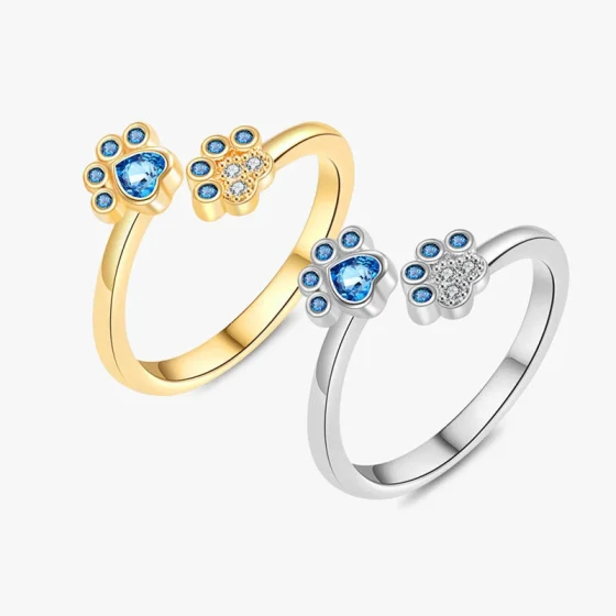 Popular Cat Paw Print Ring Double Cat Claw Diamond-Encrusted Open Ring Cute style women's ring jewelry