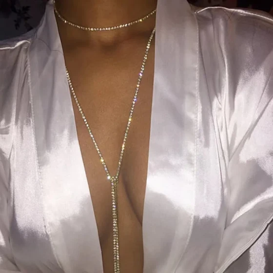 150CM Europe and America ins Internet celebrity choker Necklace with rhinestones and diamonds bling Party Super Shiny Necklace N4727