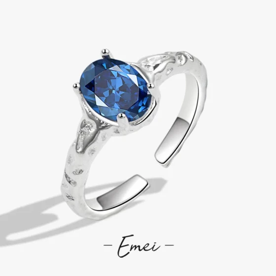 Women's niche irregular concave-convex blue zirconium ring, simple, stylish, versatile open ring