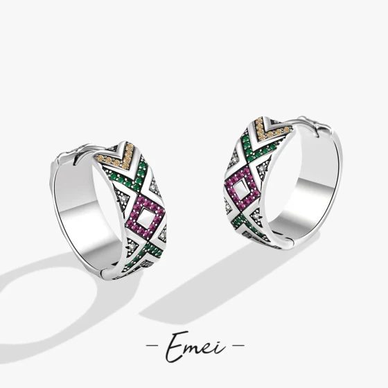 Vintage Colorful Tribal Earrings for Women, Starry Stud Earrings with Diamonds, Color-Block Earrings, Niche Light Luxury Design