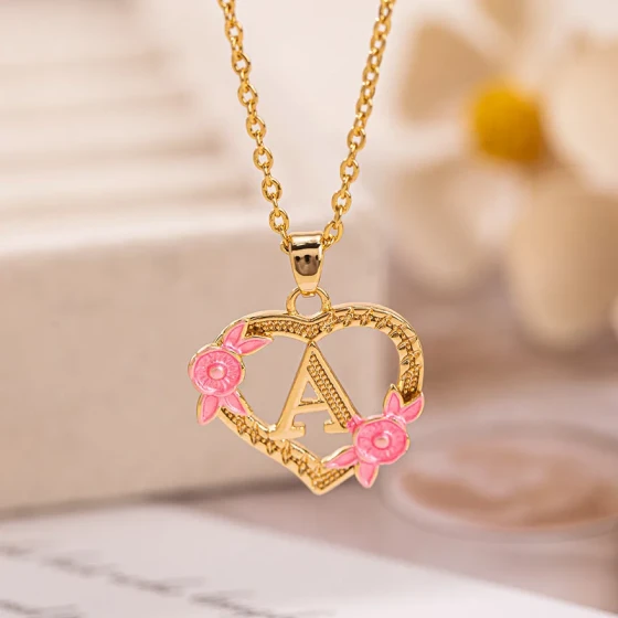 New fashionable light-luxury oil-painted floral creative letter necklace, niche high-end accessory