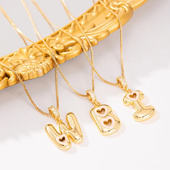 Fashionable and Luxurious26Bubble Letter Necklace for Women, Chunky Bubble Letter Pendant Clavicle Chain