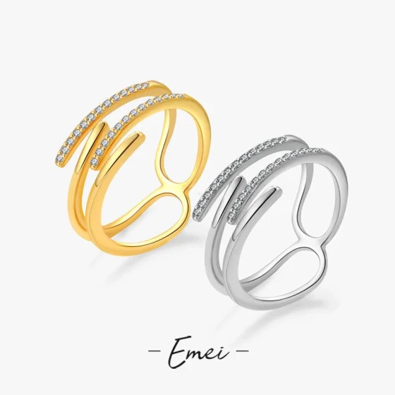 Best-selling zircon double-layer staggered open ring with a unique and high-end feel, versatile in use ins Wind Ring
