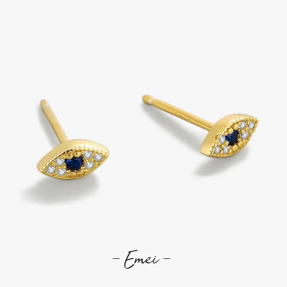 mini Eye-shaped earrings S925Silver needle diamond-encrusted evil eye earrings for students and girls, versatile earrings