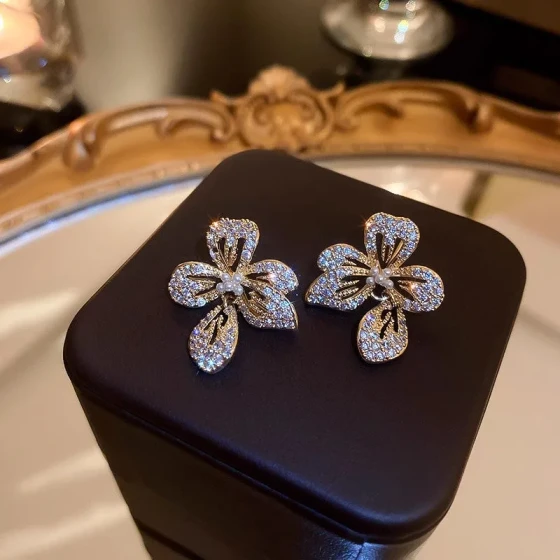 Versatile and stylish Korean light luxury niche diamond earrings, new trendy high-end French style earrings for women