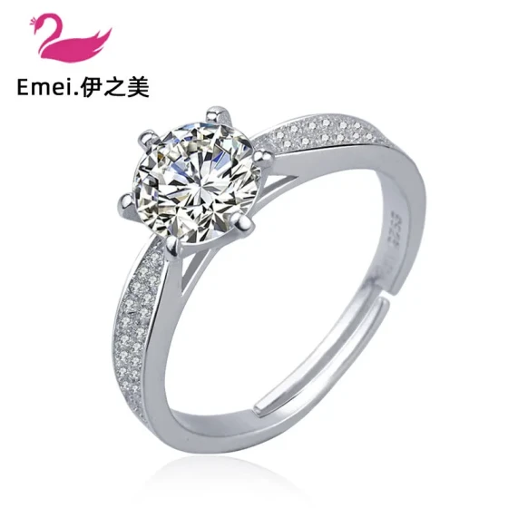 Korean-style creative main stone couple's platinum-plated inlaid stone ring, a timeless classic6Nail ring, wedding ring gift