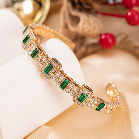 New European and American Simple, Luxurious, Elegant Zircon Open Bracelet for Women, Fashionable and Versatile with a High-End Feel
