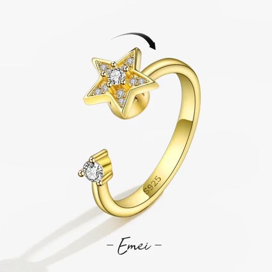 Korean and Japanese sweet and simple pentagram ring Fresh and Elegant Diamond-Studded Rotating Star Open Ring for Women Artistic student jewelry