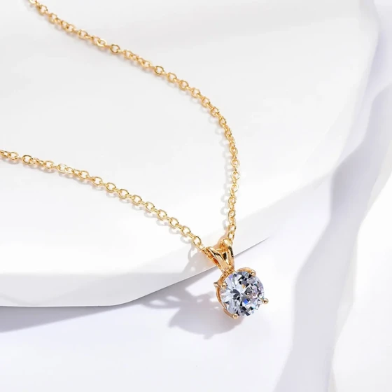 European and American fashion light luxury four-prong micro-inlaid round zircon necklace for women, versatile and stylish collarbone chain pendant