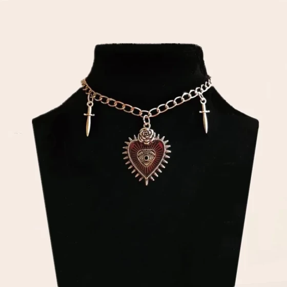 Jun An  Foreign Trade  Gothic Hip-Hop Jewelry Heart Flower Cross Pendant Necklace Vintage